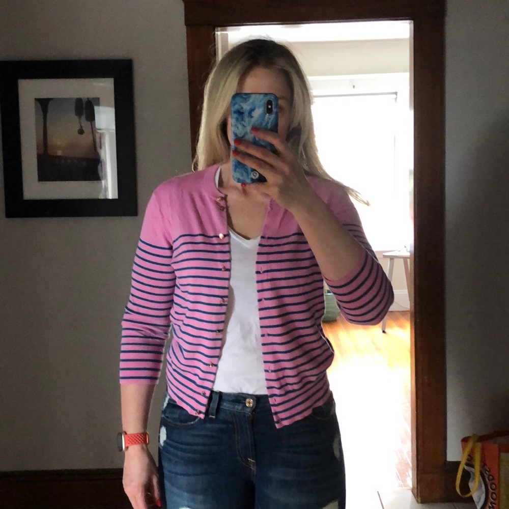 J. Crew striped pink and blue nautical cardigan